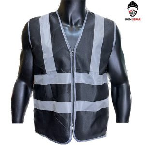جلیقه ایمنی شبرنگ دار زیپی مشکی